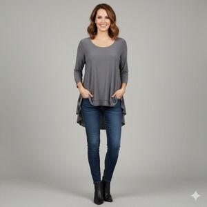 Last Tango Tunic Top Gray Layered‎ Long Sleeve Stretch Knit Staple Small